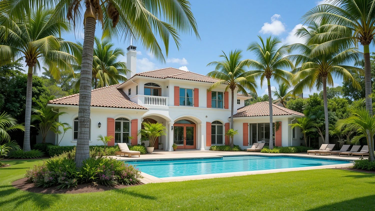 A Mediterranean-style luxury home with pool and palms — the kind of client a $30,000 move-in organization job serves